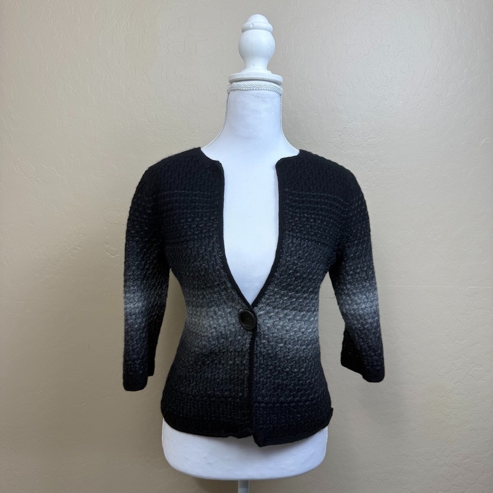 Jones New York Signature Cardigan Womens M Black Gray Ombre Wool Blend Sweater